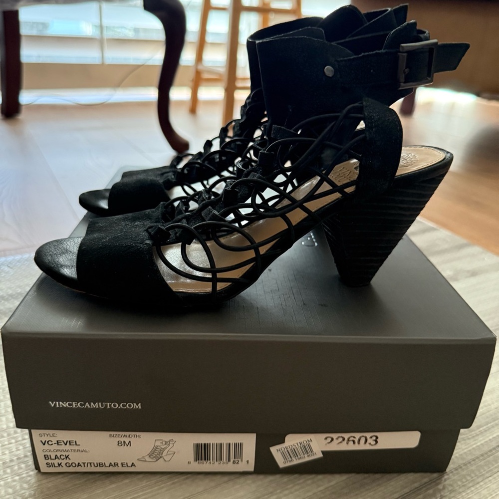 Vince Camuto VC-Evel Black Strappy Heeled Sandals - Picture 3 of 15